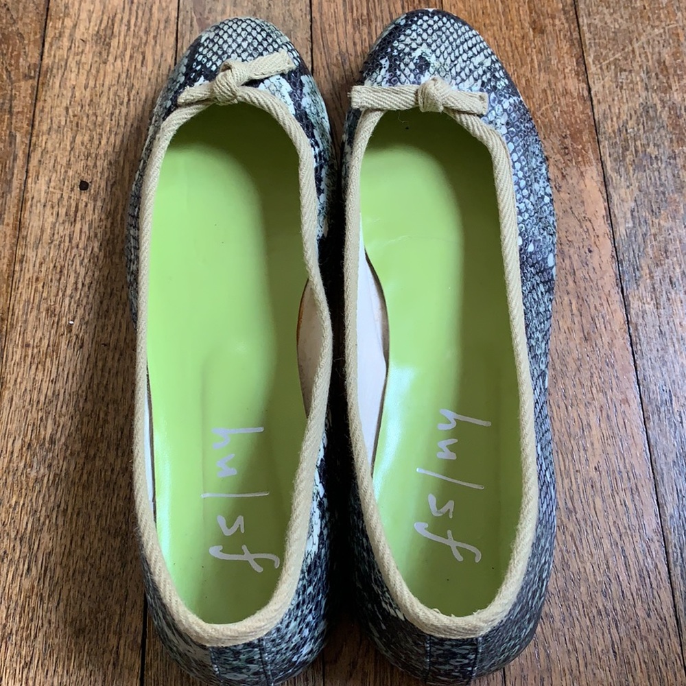 Green snakeskin ballet flats